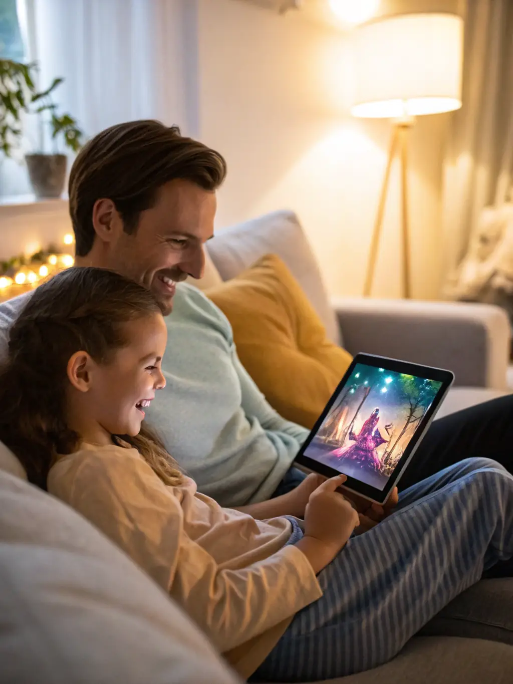 An image of a parent and child together, selecting a virtual birthday card from the Chili-AI website on a laptop, highlighting the ease of use.