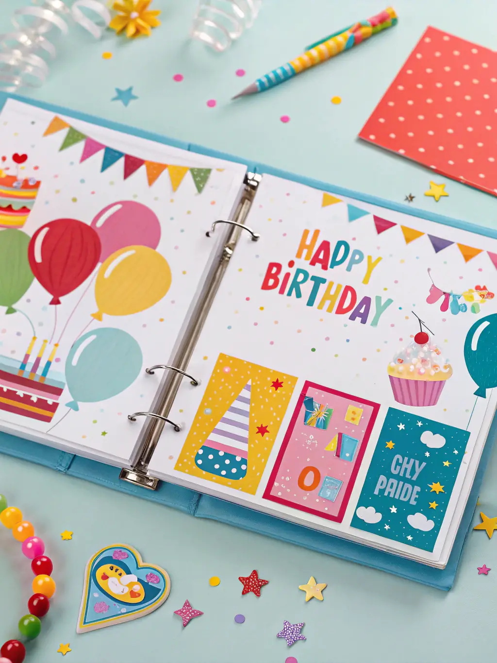 A collage of different virtual birthday card designs, showcasing the variety of themes and styles available in the collection, from superheroes to animals.